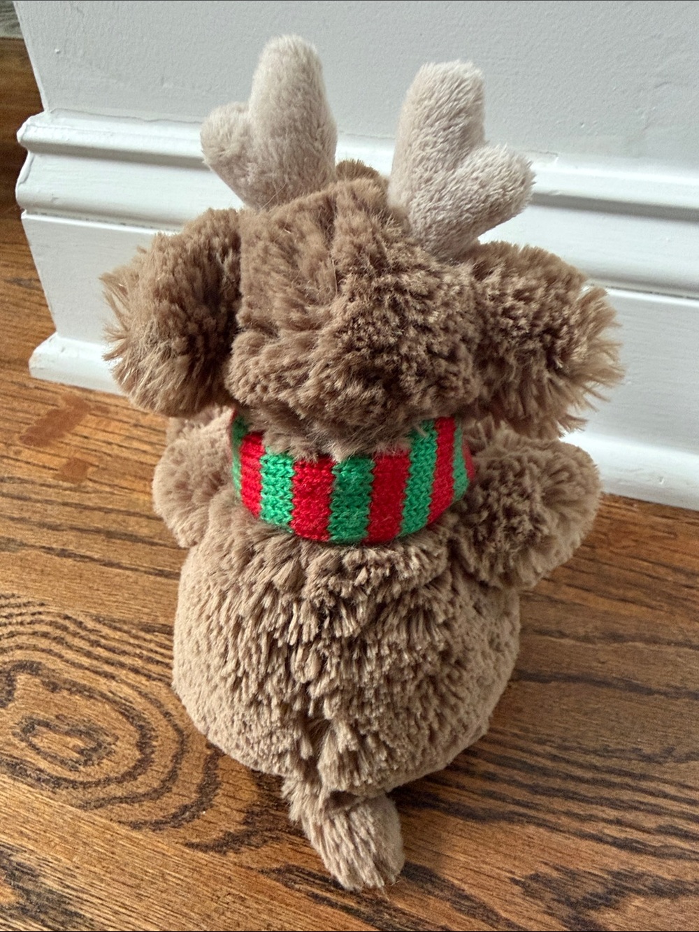 Jellycat Brown Plush Reindeer Stuffed Animal with Green & Red Scarf like new - Picture 2 of 4